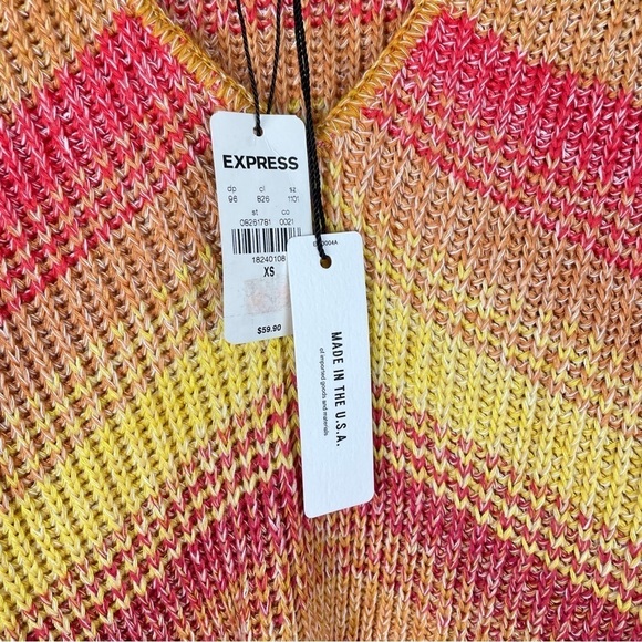 Express Womens Sweater XS Sunset Stripe Long Sleeve Knit V-Neck Oversized Red - Picture 4 of 5